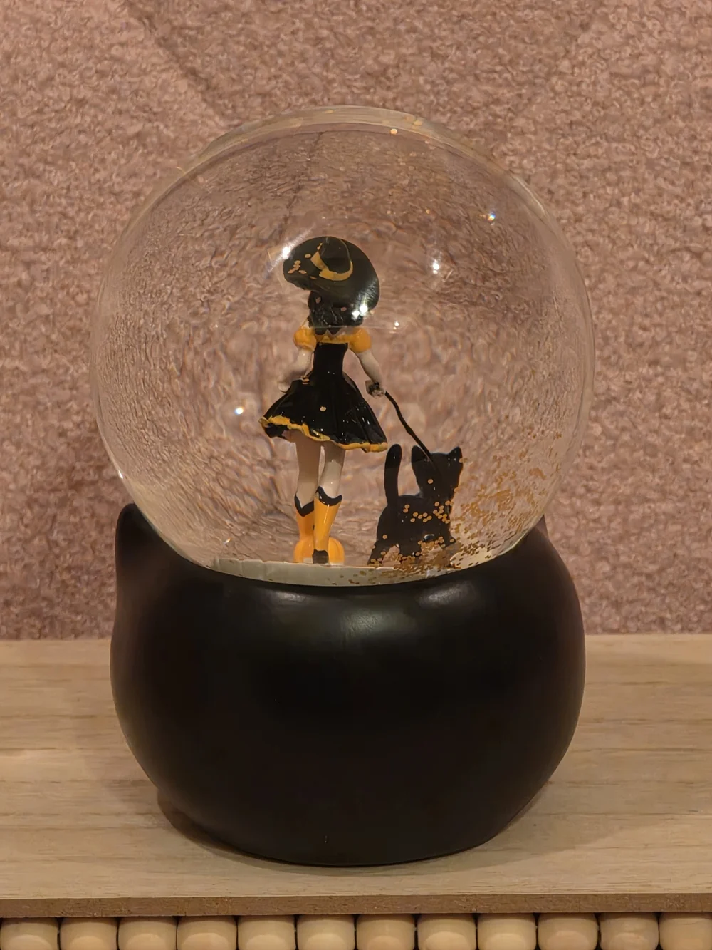 Black Cat Witch Snow Globe - Halloween Holiday Decor